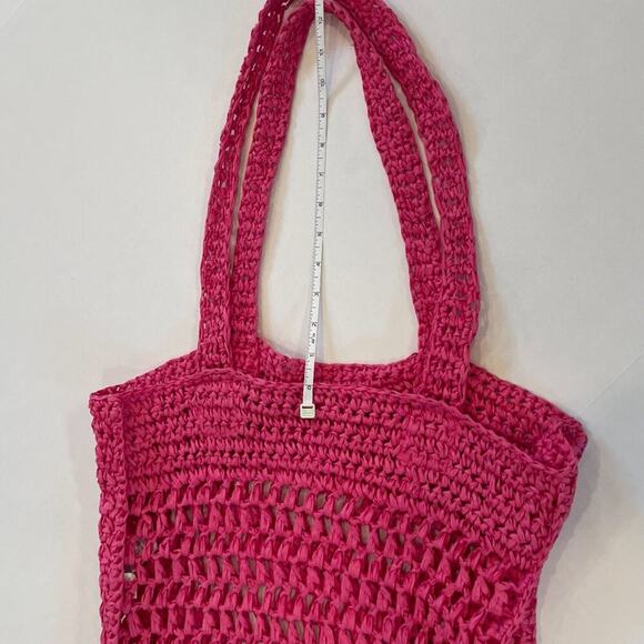 Old Navy Pink Straw/Paper Beach/Pool/Summer Crochet, Open Weave Tote Bag - Picture 7 of 9